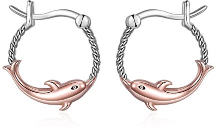 Delphin Creolen Ohrringe für Damen Delphin Ohrringe Silber 925 Delphin Creolen Rosegold Delphin Schmuck Geschenk für Frauen Mädchen