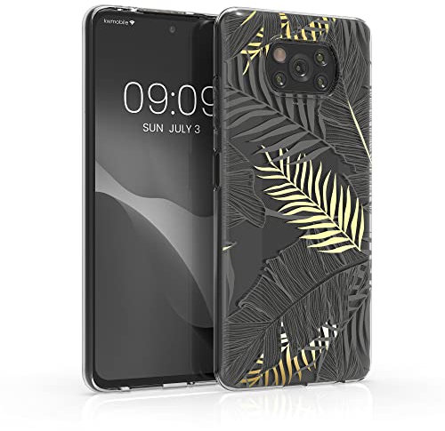 kwmobile Hülle kompatibel mit Xiaomi Poco X3 NFC/Poco X3 Pro - Handyhülle Silikon Case - Dschungel Gold Grau Transparent