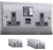 USB C Socket | 20W Super Fast Charging | PD, QC 4.0 | VELTZ Pro | Double Plug Wall Socket 13A 2 Gang | Brushed Steel (3 Pack)