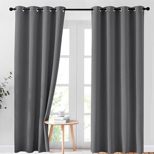 AR Ware Charcoal Blackout Curtains - 2 Panels Drapes Eyelet Thermal Curtains for Living Room and Bedroom - Energy Saving - Soundproof lightweight curtains (90 x 108 inches)