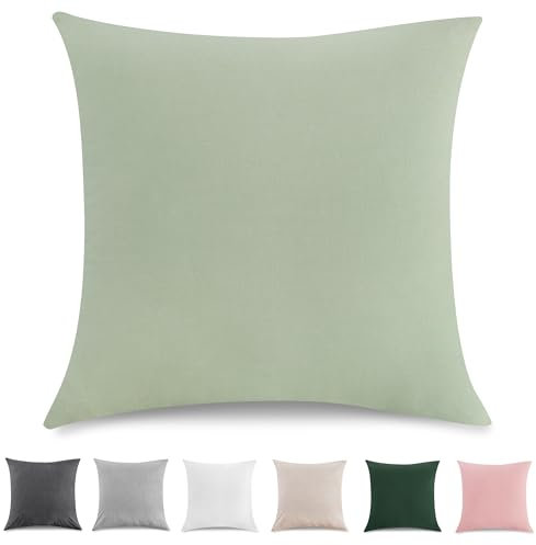 TOCOMOA Kissenbezug 40x40 cm 2er Set - 100% Gewaschene Baumwolle Kissenbezüge Oeko-TEX Zertifiziert, Leinenoptik und Atmungsaktiv Kissenhülle, Hellgrün Kopfkissenbezug mit Reißverschluss