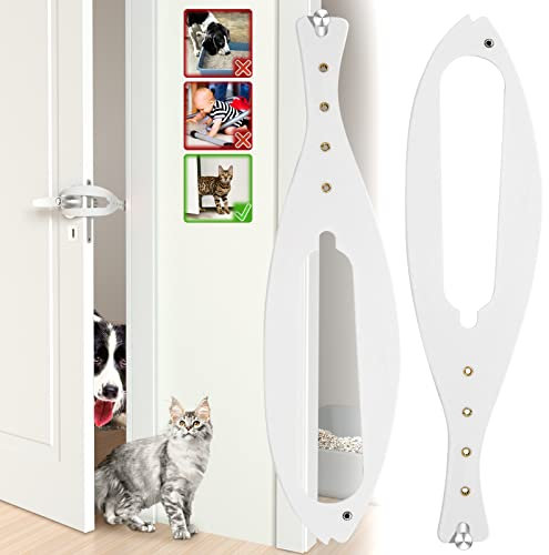 2Pcs Cat Door Holder Latch Larger Cat Door Alternative to Keep Dogs Out of Cat Litter Boxes and Food with 5 Adjustable Sizes Strap 2.5-6 Wide Fast Latch Strap Let's Cats in Easy to Install White