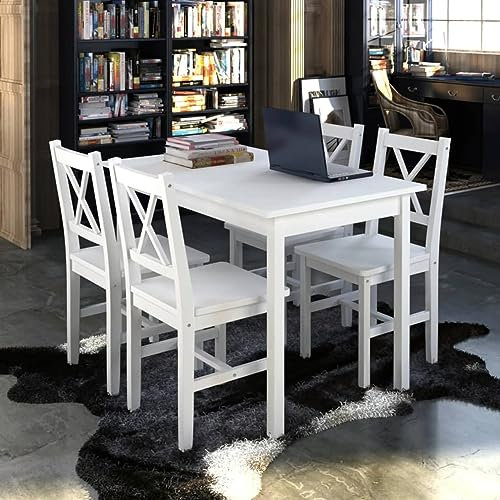 ZEYUAN 5-TLG. Essgruppe, Esstisch Mit Stühlen, Esstischgruppe, Esszimmergruppe,Küchentisch Mit Stühlen, Tischgruppe, Dining Table Set, Weiß