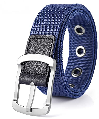 FOOOZ Leinwand Dornschließe Gürtel Herren Damen Mode Streifen Outdoor Gürtel Designer Öse Bund Jeans,Marineblau,110cm