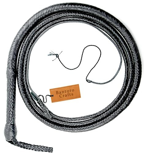 Frusta in pelle di canguro Frusta pesante in 16 fili intrecciati Pancia in pelle intrecciata e supporto in pelle all'interno Frusta rumorosa Indiana Jones Equitazione Equestre (6 Piedi (1,8 Metri))
