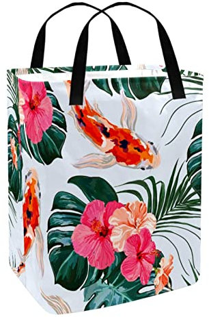 Panier à linge sur pied avec poignée et motif floral