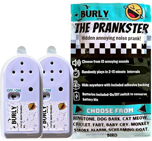 Burly Effects Hidden Noise Maker Gag Prank - 10 different Sounds - Ringtone, Dog, Cat, Cricket, Fart, Baby Cry, Smoke Alarm, Monkey, Screaming Goat, Bird (2 Pack)