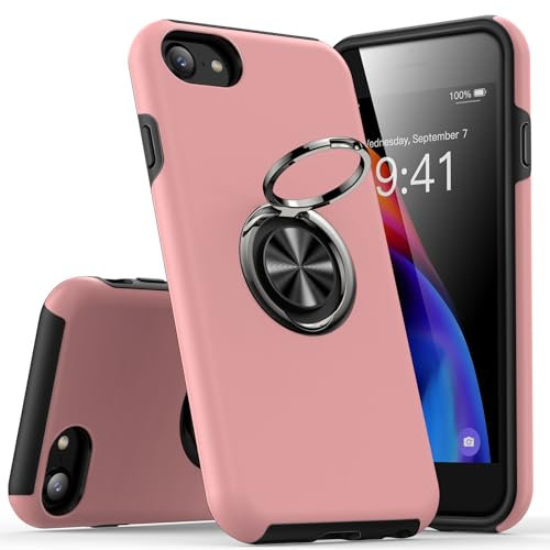 KRAFTCARE Hülle für iPhone SE (2022/2020),iPhone 8 und iPhone 7 Handyhülle mit Eingebetteter 360° Grad Ring, Magnetische Schutzhülle TPU Stoßfest Cover Case für iPhone 7/8/SE,4,7 Zoll-Rosa