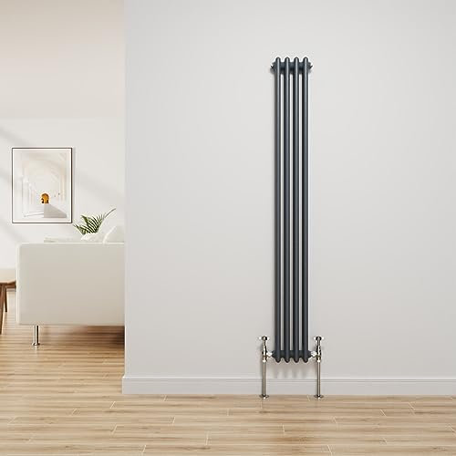 NRG Radiateur traditionnel en fonte anthracite à 2 colonnes chauffage central vertical Radiateurs de salle de bain 1500 x 200 mm