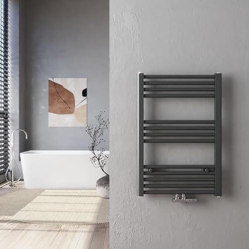 Heilmetz Badheizkörper 50 x 70 cm Handtuchtrockner Heizkörper Bad Mittelanschluss 284 Watt Leistung Handtuchheizkörper Handtuchwärmer Antrazit Gerade