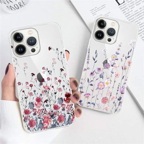 Xylota 2 Stück Handyhülle für iPhone 14 Pro 6,1 Hülle, Transparent Case mit Aesthetic Muster Blumen, Durchsichtig Weich Silikon Ultra Dünn TPU Stoßfeste Kratzfest Schutzhülle Frauen Mädchen Cover