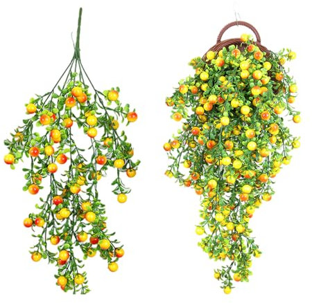 wocpvm 2 Pcs Plante Artificielle Noël Baies Rouges résistantes aux UV, Ornements Suspendus De Fruits Simulés pour Le Jardin, La Fête, Le Mariage, La Décoration De La Maison (Jaune)