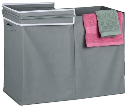 Relaxdays Wäschekorb mit Deckel, 100 l, faltbar, Stoff, Wäschesammler Bad & Schlafzimmer, HxBxT: 50 x 68 x 34 cm, grau