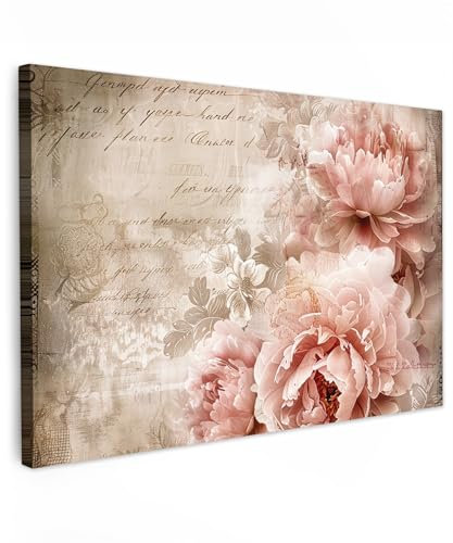 MuchoWow© Leinwandbilder Groß 120x80 cm XXL Wall Art Decoration Bilder für die Wand Schlafzimmer Deko Canvas Painting Wanddekoration Wohnzimmer Blumen - Rosen - Buch - Kunst