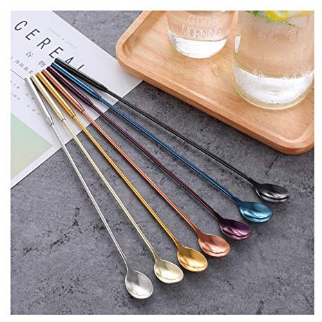 cuchara Cucharilla de mango largo de acero inoxidable, emocionante cuchara de postre cucharas de café Soporte de palo largo, adecuado para uso diario (7pcs) cuchara sopera