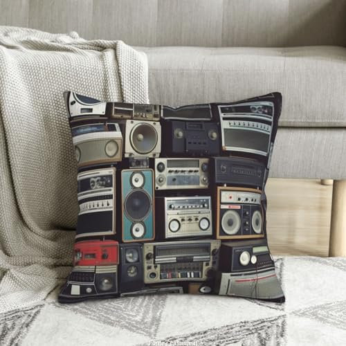 RLDOBOFE Dekokissenbezüge, 40,6 x 40,6 cm, dekorative Kissenbezüge, Vintage-Stil, Wanddekoration, Radio, Boombox, Couch, Überwurf-Kissenbezüge, doppelseitig, für Sofa, weicher Plüsch-Kissenbezug für