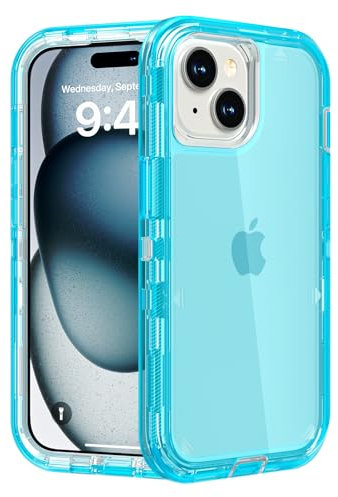 Follaroma for iPhone 15 Case, Anti-Drop, Heavy Duty Shockproof Protection Phone Cases, Durable 2-Layer Trasparent Protective Cover Compatible with iPhone 15, 6.1 inch,Crystal Blue