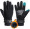 HANDLANDY Isolierte Leder Arbeitshandschuhe, Hirschleder Thermal Warm Polar Fleece Kaltwetter Handschuhe Touchscreen, für Autofahren Radfahren Ski Snowboard, L