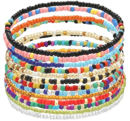 13 PCS Beaded Bracelets, Beaded Anklets for Women's Handmade Stretchy | Colorful Seed Pearl Beaded Bracelets Bead Friendship Bracelet for Women Teen Girls Boho Summer Beach Anklet Bracelet Y2K