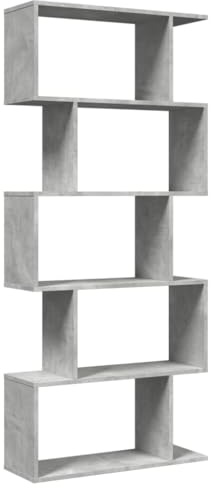 vidaXL Room Divider Bookcase 5-Tier - Concrete Grey Engineered Wood Bookshelf - 70x24x161 cm - Versatile Storage Unit for Living Room, Study, Bedroom