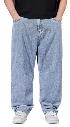 Y2k Jean Baggy pour Homme avec Jambes Larges, Coupe Décontractée, Style Hip-Hop, Streetwear, Skatewear, Coupe Droite, Ample, Bleu Clair, M