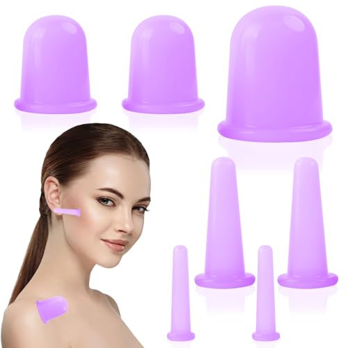 Coppette Massaggio, 7 pezzi Coppetta Anticellulite Con Borsa Portaoggetti, Coppetta Anticellulite in Silicone, Set Di Strumenti per Il Massaggio Del Corpo e Del Viso, Coppettazione Massaggio(viola)