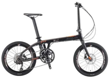 SAVADECK Klapprad Carbon, Z1 Faltrad 20 Zoll Carbon Rahmen mit sora R3000 20 Gänge Gangschaltungsystem Ultraleichtes Fashion-Faltrad Klapprad für Herren Damen und Jungen (Schwarz Orange)