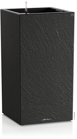 LECHUZA-Pflanzgefäß Canto Slatestone 40 high Dark Grey, Pflanzgefäß mit Bewässerungssystem, Wasserstandsanzeiger und Pflanzeinsatz, Schiefer-Optik, 40 x 40 x 76 cm, 15956