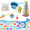Juguetes Bañera, 40 Piezas Juguete de Baño para Bebés Juguete de Pesca Magnético con Red, Pez Flotante, Rana de Cuerda, Tazas Apilables y Cuchara de Baño, Juegos de Agua para Niños de 1 2 3 4 Años