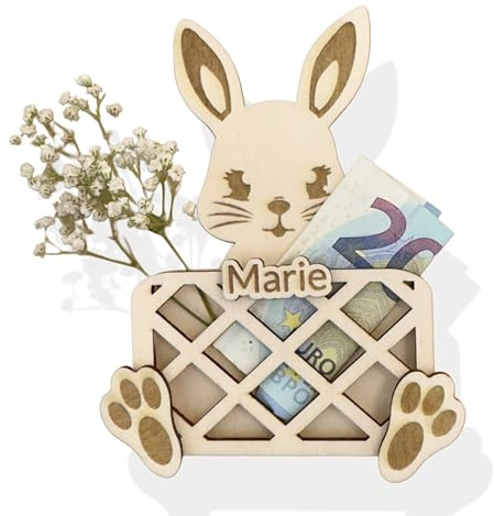 Generisch NordicDeern Geldgeschenk zu Ostern aus Holz, Hase mit Korb, Geschenk zu Ostern für Erwachsene, Teenager und Kinder, ausgefallener Umschlag für Geschenke zu Ostern Familie Osterkorb Anhänger