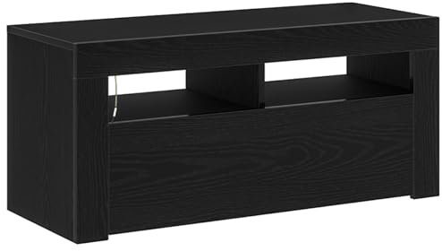 vidaXL TV Stand - Black Oak Engineered Wood TV Cabinet - Elegant Matte Finish Media Console with Cable Management for Living Room & Home Theater