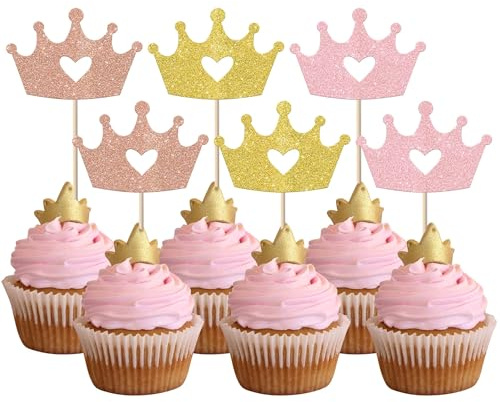 Xsstarmi 24 Stück Krone Tortendeko Prinzessin Geburtstag Kuchen Deko Rosa Gold Krone Kuchen Deko für Baby Dusche Prinzessin Thema Geburtstag Hochzeit Party Kuchen Dekoration
