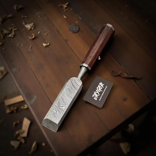 Handmade Wood Working Chisel 40mm | Damascus Steel Blade | Octagone Rosewood Handle | Premium Mortising & Carving Tool with Leather Edge Protector