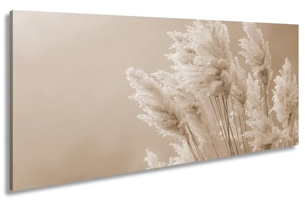 Leinwandbild Zartes Pampasgras – flüsternd im Hauch der Stille. Panorama 120x60cm Effekt:Sepia XXL Kunstdruck Bild auf Keilrahmen/Wandbild/Wohnzimmer Dekoration