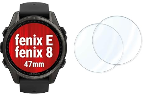 Schutzfolie mit Glasoberfläche für Garmin fenix 8/fenix E (47mm) (9H) 2 Stk | DISPLEX Smart Watch Glass, unzerbrechlich, kratzfest, randlos, ultra-dünn, kristallklar, Anti-Fingerprint, Made in Germany