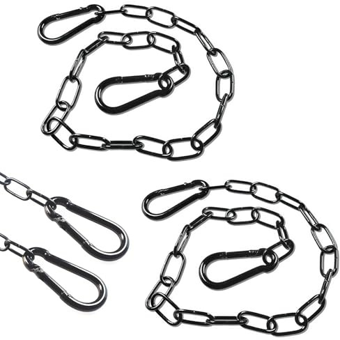Kette Edelstahl Stahlkette, 2 Stück 50cm Edelstahl Ketten Mit 4 Karabiner Stahlkette Kettenglieder Edelstahlkette 3mm Kette Edelstahl Gliederkette für Käfigtore für Haustiere, Gartentore (Schwarz)