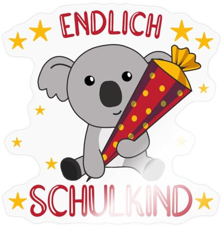 Spreadshirt Endlich Schulkind Koala Einschulung Koalabär Sticker Aufkleber, 10 x 10 cm, Transparent glänzend