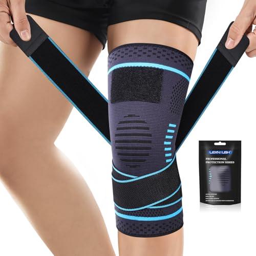 Lexniush Kniebandage für Männer/Frauen, Kompression Kniestütze mit Verstellbarer für Arthritis, Meniskusriss, ACL, Knieschmerzen, Knieorthesen Rechts/Links Bandage Knie für Laufen, Sport Graublau, S