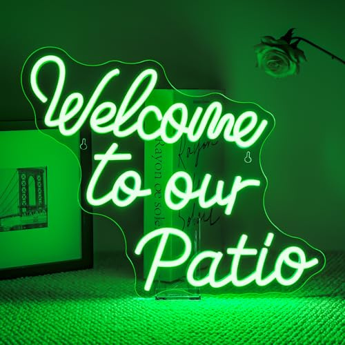 ineonlife Welcome To Our Partio Scritte Neon,Partio Scritta Led Per La Decorazione Della Parete,Insegne Luminose For Balcone,Patio,Matrimonio,Fidanzamento, Festa,Cena,Decorazione Del Ristorante