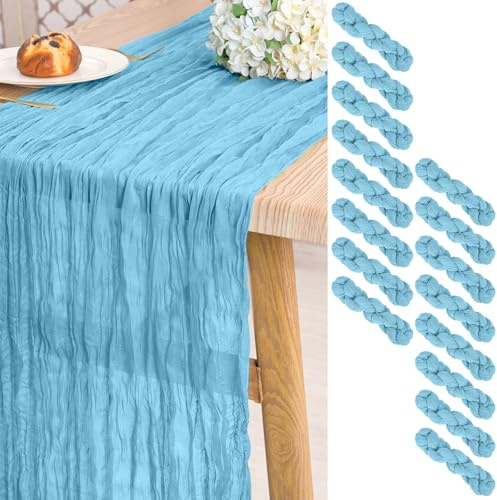 16 Stück Käsetuch Tischläufer Hellblau, 3 m Langen rustikaler Boho-Tischläufer für Hochzeit, Brautdusche, Party, Bankettdekoration (55 x 300 cm)