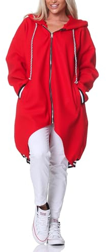 simaranda Damen Übergangsjacke Lang mit Kapuze – Coole Sweatjacke für Frühling & Herbst – Langarm Mantel mit Taschen 5410 Rot 38-44
