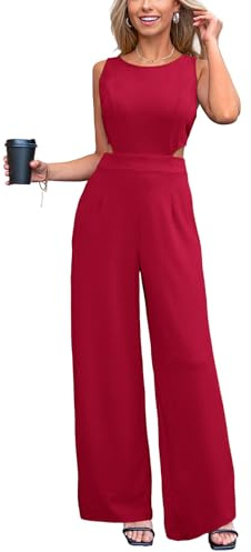 CUPSHE Tuta da donna con scollo rotondo senza maniche, schiena scoperta, gamba lunga, casual, elegante