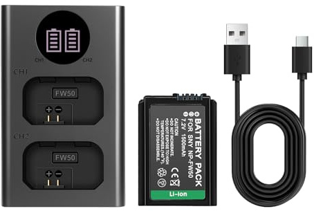 NP-FW50 Lion Batterie rechargeable 1500 mAh avec chargeur USB rapide à double fente Compatible avec Sony Alpha A7 III II A7R A6400 A6000 RX10 IV A3000 NEX-7 NEX-6 NEX-5N 5R/5/F3/3N/C3/3 DSC-RX10