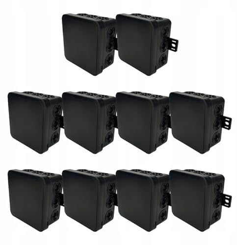 EDO Set 10x Caja de Superficie IP54 Hermética 100x100x41 mm Negra | 12 Entradas, Flexible, sin Halógenos – Caja de Distribución con Salidas y Cierre “CLIC” Interior/Exterior