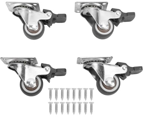 Lenkrollen, 4 Stück Low-Profile-Lenkrollen für Möbel, weiches Gummi-Drehgelenk mit feststellbarer Deckplatte, 2,5 cm Durchmesser