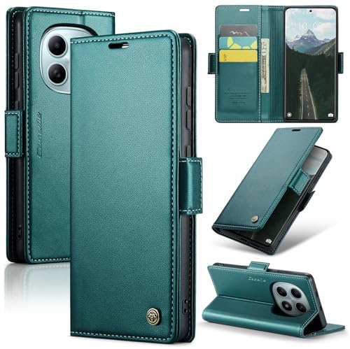 Rerzoiro Handyhülle für Xiaomi Redmi Note 15 4G/5G Hülle, Premium PU Lederhülle Klappbar Flip Case [RFID Blocker] Tasche Magnet Kartenfach Klapphülle Schutzhülle für Xiaomi Redmi Note 15 4G/5G, Türkis