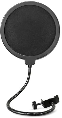 PhantAccy Pop Filter for AT-2020 AT-2035 AT-2040 AT-2050 ATR2500 and All Microphones, Pop Shield for Filtering Plosives and Hissing Noise, Dual-Layer Mesh, 360° Adjustable Gooseneck (Mask-Black)