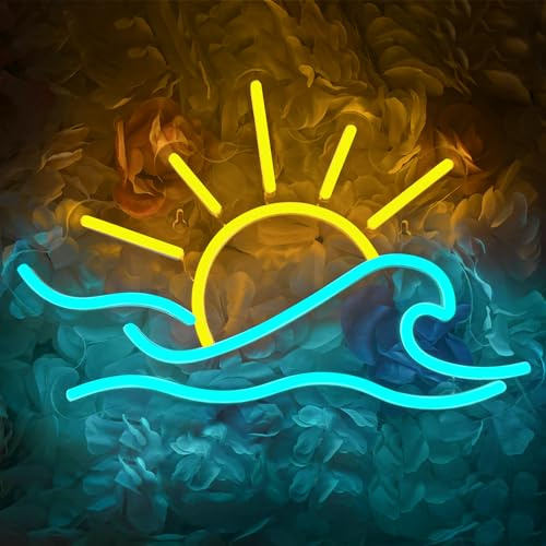 Cartello neon di alba tropicale dimmerabile con albero di palma a LED, alimentato da USB, albero di cocco, neon LED, stampa UV, mare, spiaggia, arazzo da parete, illuminazione per cartelli per casa