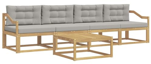 vidaXL Outdoor-Sofagarnitur mit Kissen 4 pcs Weiß und Hellgrau, Outdoor-Sofa-Set, modernes Gartenmöbel, modulare Sitzgruppe für Komfortables Entspannen im Freien