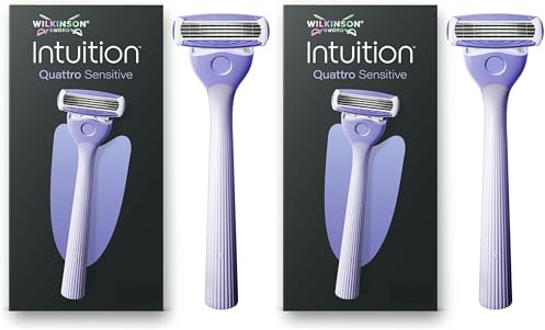 Wilkinson Sword Intuition Quattro Sensitive Skin Rasierer für Damen, Damenrasiergriff mit 1 Ersatzklinge (Packung mit 2)